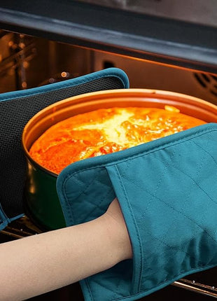 Cotton and Neoprene Oven Pads Pot Holders with Pocket 8"x8.5" Dual-Function Hot Pad Set for Finger Hand Wrist Protection Heat Resistant to 428°F Teal