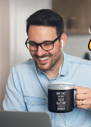 KLUBI Christmas Gifts for Dad – Funny Father Mug, 14oz Black Coffee Cup, Xmas Present for Dad, Thinking of You Coffee Gifts for Men, Birthday Present for Men, Awesome Father Idea