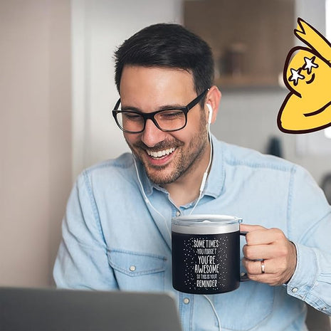 KLUBI Christmas Gifts for Dad – Funny Father Mug, 14oz Black Coffee Cup, Xmas Present for Dad, Thinking of You Coffee Gifts for Men, Birthday Present for Men, Awesome Father Idea