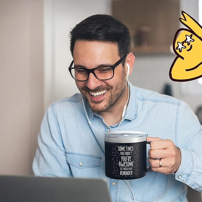 KLUBI Christmas Gifts for Dad – Funny Father Mug, 14oz Black Coffee Cup, Xmas Present for Dad, Thinking of You Coffee Gifts for Men, Birthday Present for Men, Awesome Father Idea