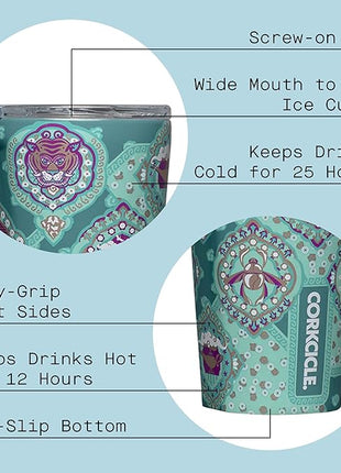 Corkcicle Disney Princess Tumbler - Insulated Stainless Steel Travel Cup - Cold & Hot Drinks - Reusable & Durable - Spill Proof Lid - Non-Slip Silicone Base - Easy Grip - BPA Free -16 oz - Jasmine