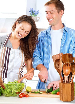 GreyWooden Kitchen Utensil Set, 6Pcs Wooden Cooking Utensils for Non-Stick Pan, 100% Natural Teak Wooden Spatula