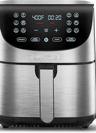 Gourmia Air Fryer Oven Digital Display 7 Quart Large AirFryer Cooker 12 Touch Cooking Presets, XL Air Fryer Basket 1700w Power Multifunction GAF778 Black and stainless steel air fryer FryForce 360°