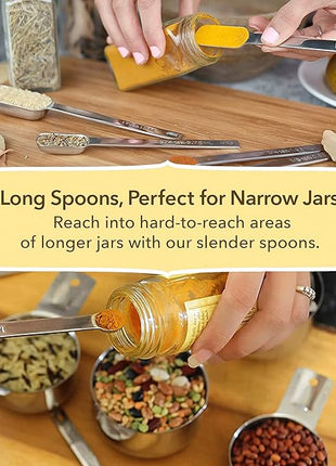 Simply Gourmet Measuring Cups and Spoons Set of 12 – Stainless Steel Kitchen Gadgets – Stackable Design with Long Handle Spoons – Fits in Jars – Cooking & Baking Measuring Set for Dry & Liquid