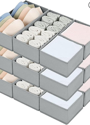 DIMJ Drawer Organizers for Clothing, Set of 12 Dresser Drawer Organizers, Fabric Closet Organizers and Storage, Drawer Dividers for Baby Clothes, Socks, Belt, Tie (Grey)