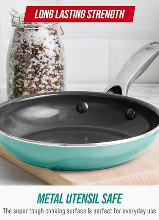 Blue Diamond 8" Nonstick Frying Pan Skillet, Diamond Infused Ceramic PFAS-Free, Dishwasher & Oven Safe, Stay Cool Handle, Durable Non Toxic Metal Utensil Safe, Egg & Omelet Pan, Turquoise