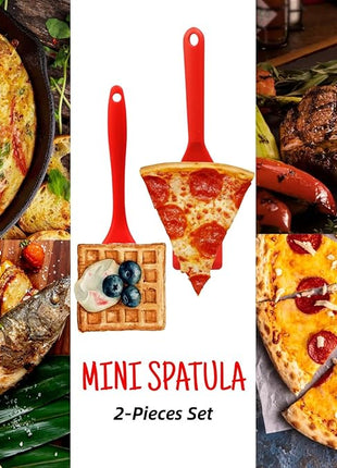 Dazzhues Mini Silicone Brownie Serving Spatula Set Flexible Non Stick Serve Turner Heat Resistant Cooking Spatula for Flip Eggs Crepe Steak Pizza Kitchen Utensil (Red)