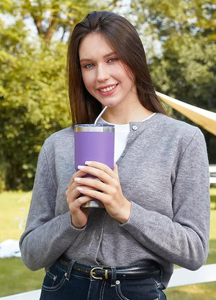 MEWAY 30oz Insulated Tumbler With Lids and Straws,Stainless Steel Double Vacuum Coffee Tumbler Cup, Brush, Durable Powder Coated Coffee Cup for Cold & Hot Drinks, Office, Travel(Purple,4 PACK)