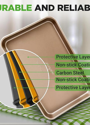 NutriChef 2 Piece Cookie Sheets for Baking, Nonstick Carbon Steel Baking Sheets - Durable, Thick, and Wrap Resistance, Easy to clean, Dishwasher & Oven Safe up to 450F