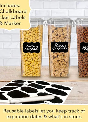 Simply Gourmet Airtight Cereal Containers with Lids – 3 Piece Tall Kitchen Pantry Organization Set, BPA-Free Clear Plastic, Pour Spout Lids for Breakfast Cereal, Rice, Flour, Sugar, Snacks