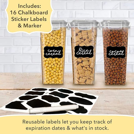 Simply Gourmet Airtight Cereal Containers with Lids – 3 Piece Tall Kitchen Pantry Organization Set, BPA-Free Clear Plastic, Pour Spout Lids for Breakfast Cereal, Rice, Flour, Sugar, Snacks