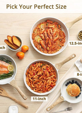 SENSARTE Nonstick Ceramic Frying Pan Skillet, 12.5 Inch Omelet Pan, Healthy Non Toxic Chef Pan, Induction Compatible Egg Pan with Heat Resistant Handle, PFAS-Free, White