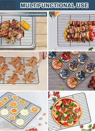 P&P CHEF Cooling Baking Rack Pack of 2, Stainless Steel Cooling Racks for Cooking Baking Roasting Grilling Drying, Dense Wires & Smooth Edge, Easy to clean, Black,15.3" x 11.25"