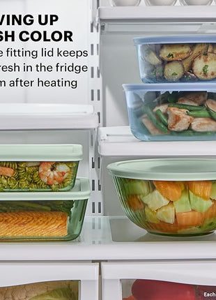 Pyrex Colors Tinted (3-Pack, Full Set) Sculpted Tinted Glass Mixing Bowls With Lids, Nesting Space Saving Set of Bowls For Prepping and Baking, 1.3QT, 2.3QT & 4.5Q