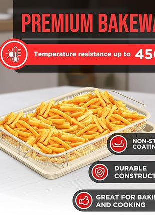 Bakken-Swiss Crisper Tray - 2-Piece Set – White Marble, Non-Stick Basket Design for Healthier Cooking in Regular Ovens - Achieve Perfectly Crispy Chips, Bacon and More