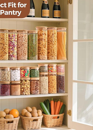 ComSaf Glass Food Storage Jars Set of 6, Tall Glass Storage Containers with Lids, Spaghetti Jar, Canisters Set for the kitchen, Pasta, Flour, Nuts, Oat, Coffee and Sugar Container, Pantry Organization