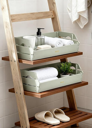 HABAU Wood Potato Onion Storage Bins - Wooden Stackable Produce Basket - Fruit Vegetable Storage for Kitchen Pantry Organization, Set 2 Pieces