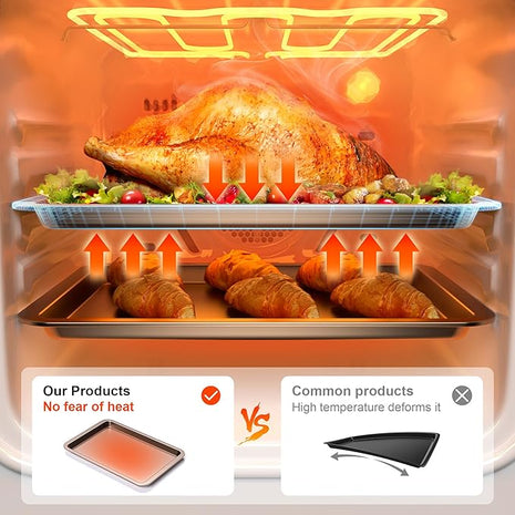 HONGBAKE Baking Sheet Pan Set, Cookie Sheet for Oven, Nonstick Bakeware Sets with Wider Grips, 3 Pack Half/Jelly Roll/Quarter Baking Tray, Premium, Dishwasher Safe-Pink