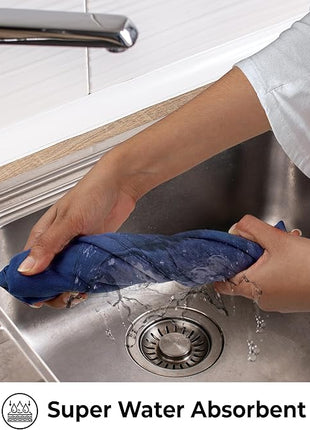 Urban Villa Premium Quality 100% Cotton Solid Kitchen Towels Set of 6 Ultra Soft Size 20x30 Inches Indigo Blue Color Highly Absorbent