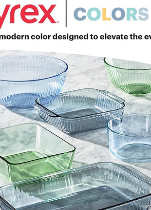 Pyrex Colors Tinted 3-PC, Unlidded Small/Medium/Large Glass Mixing Bowls, Nesting Space Saving Set of Bowls For Prepping and Baking, 1.3QT, 2.3QT & 4.5QT