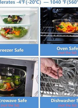 WhiteRhino 8 Piece Glass Bowls with Lids, Heat Resistant Glass Mixing Bowls Set (3.7QT, 2.1QT, 1.1QT, 0.53QT), Clear Salad Bowls with BAP-Free Lids for Kitchen, Oven Microwave Dishwasher Safe