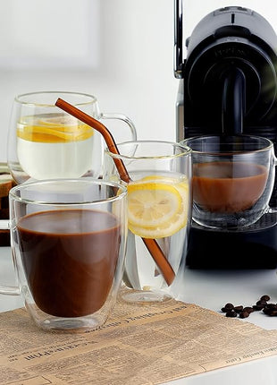 CNGLASS Large Double Wall Glass Coffee Mug 17 oz,Insulated Glass Coffee Cups with Handle,Set of 1