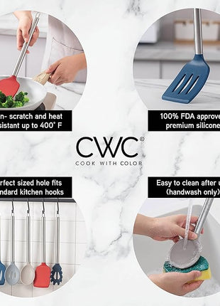 COOK WITH COLOR Silicone Cooking Utensils, Kitchen Utensil Set, Easy to Clean Silicone Kitchen Utensils, Cooking Utensils for Nonstick Cookware, Kitchen Gadgets Set, 5 Pieces, Red