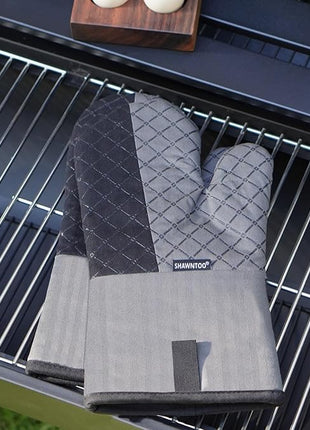 Oven Mitts and Pot Holders Sets 6pcs, Kitchen Oven Glove,High Heat Resistant 550 Degree Extra Long Oven Mitts and Potholders with Non-Slip Silicone Surface for Home Essentials (Grey) (Charcoal Grey)