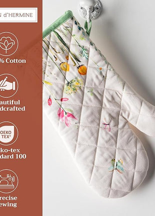 Maison d' Hermine Oven Gloves 100% Cotton Oven Mitt 7" x 13" with Loop Heat Resistant, BBQ, Cooking Gloves, Baking, Grilling, Kitchen, Handling Hot Pans Spring/Summer (Pack of 1, Botanical Fresh)