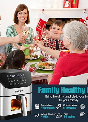 Air Fryer TINPOO 6.2 QT Oilless Large Capacity 1500W Oven Air Fryers Healthy Cooker with 10 Preset, Visual Cooking Window, Non-Stick Basket
