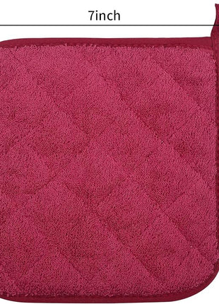 100% Cotton Kitchen Everyday Basic Terry Pot Holder Heat Resistant Coaster Potholder for Cooking and Baking Set of 5 Wine