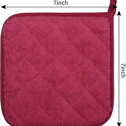 100% Cotton Kitchen Everyday Basic Terry Pot Holder Heat Resistant Coaster Potholder for Cooking and Baking Set of 5 Wine