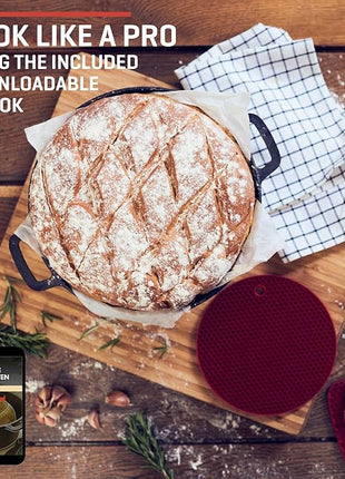 Uno Casa 2-in-1 Cast Iron Dutch Oven Large - 5 Quart Dutch Oven Pot with Lid, Pre-Seasoned Cooking Dish for Bread Baking and Stews - Heavy Duty Cast Iron Pot with Detachable Frying Pan Lid for Versatile Cooking