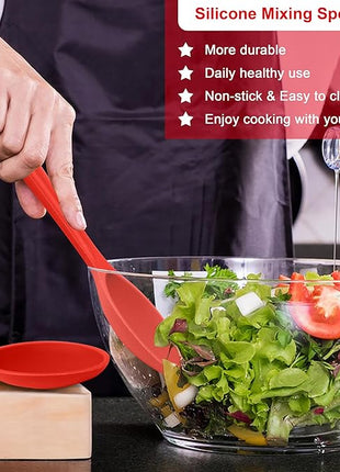 E-far Silicone Cooking Spoon Set of 2, Heat Resistant Kitchen Spoons Utensils Nonstick Mixing Spoon for Baking Stirring Serving, Non-Toxic & Dishwasher Safe (Red)