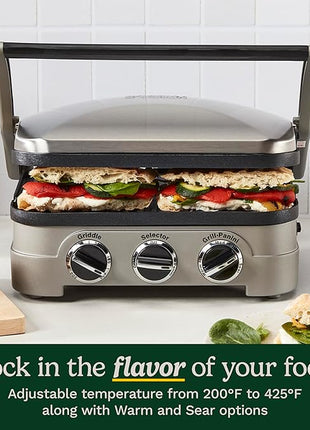 Cuisinart Griddler Indoor Grill, Panini Press, Sandwich Maker & More, 5-in-1 Grilling, Dishwasher-Safe Nonstick Cooking Plates, GR-4NNAS, Stainless Steel
