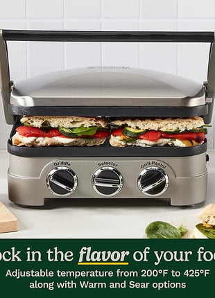 Cuisinart Griddler Indoor Grill, Panini Press, Sandwich Maker & More, 5-in-1 Grilling, Dishwasher-Safe Nonstick Cooking Plates, GR-4NP1, Stainless Steel
