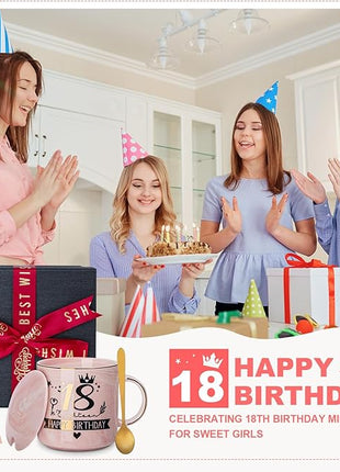 18th Birthday Gifts for Girls, Happy 18 Year Old Girl Birthday Gifts, Unique Gift Ideas for 18 Year Old Girl Daughter, Niece, Granddaughter, Presents for 18th Birthday Decorations 14 Oz Pink Mug