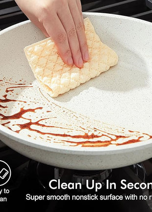 SENSARTE Nonstick Ceramic Frying Pan Skillet, 12.5 Inch Omelet Pan, Healthy Non Toxic Chef Pan, Induction Compatible Egg Pan with Heat Resistant Handle, PFAS-Free, White