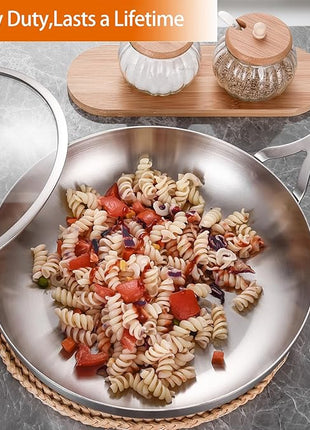 DELARLO 10inch Tri-Ply Stainless Steel Pan with lid, Induction Stainless Steel Frying Pan With Lid, Oven Safe Skillet 10in, Heat quickly and evenly, Durable Stainless Steel Cookware