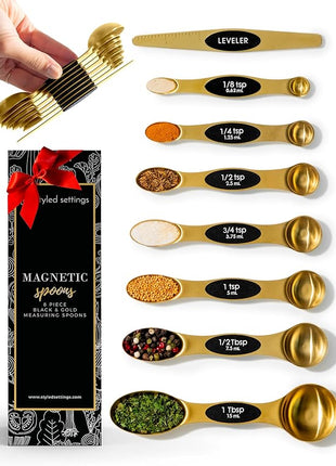 Magnetic Measuring Spoons Set – Stainless Steel Gold Measuring Spoons for Cooking and Baking – Cute and Durable Gold Kitchen Accessories - Great for Gifting
