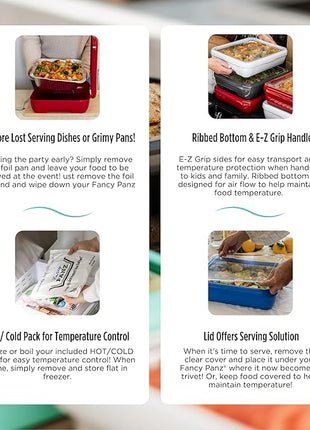 Fancy Panz - Blue Marble Premium Aluminum Foil Pan Carrier with Lid & Hot/Cold Pack - Elevated Food Serving Tray - Portable Casserole Carrier with Lid - Made in the USA Hosting Essentials