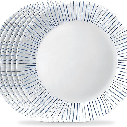 Corelle 6-Piece 10.25" Vitrelle Glass Dinner Plates Lightweight, Chip/Scratch Resistant - Botanical Stripes