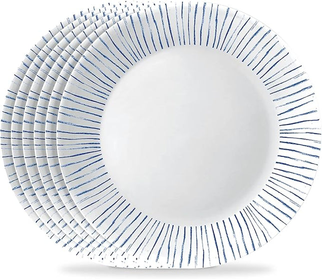 Corelle 6-Piece 10.25" Vitrelle Glass Dinner Plates Lightweight, Chip/Scratch Resistant - Botanical Stripes