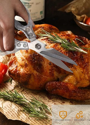 AWinjoy Heavy Duty Kitchen Scissors, Stainless Steel & Aluminum, Serrated Edge, Ambidextrous, Contemporary Style, Blade Color, Kitchen Shears