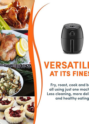 Elite Gourmet EAF-0201 Personal Compact Space Saving Electric Hot Air Fryer Oil-Less Healthy Cooker, Timer & Temperature Controls, 1000W, 2.1 Quart, Black