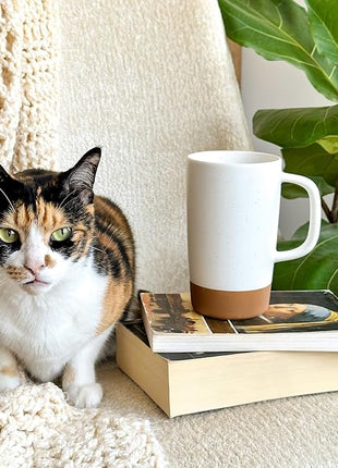 Mora Ceramics Large Tea Mug with Loose Leaf Infuser and Ceramic Lid, 18 oz, Portable, Microwave and Dishwasher Safe, Tall Coffee Cup - Rustic Matte Ceramic Glaze, Modern Herbal Tea Strainer, Cotton