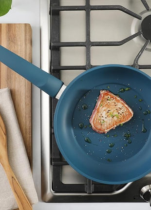 Gibson Home Helensburgh 7-Piece PFA-Free Ceramic Nonstick Carbon Steel Cookware Set – Blue Pots and Pans with Glass Lids, Saucepan, Dutch Oven, Fry Pan