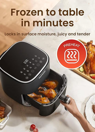 TOPZEE Air Fryer 12-in-1 with 5.5 QT Large Capacity, Compact Air Fryer, 100-400℉ Precise Heat, 360°Hot Air Circulation, 95% Less Oil, Bake, Dry, Reheat, Frozen, Broil, Proof, Black