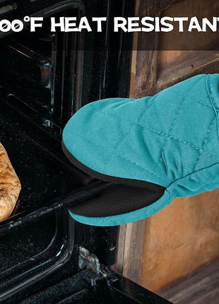 Oven Mitts and Pot Holders Set, Pack of 4, Heat Resistant Silicone Kitchen Mini Oven Mittens for 500 Degrees, Mini Oven Gloves and Hot Pads for Baking Grilling Barbecue Microwave Machine Washable