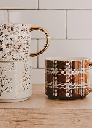 Sweet Water Decor Gold Leaves Mug with Gold Handle, 14oz Fine Bone China Coffee Cup for Tea, Latte, or Hot Cider, Autumn Leaf Drinkware, Fall Decorations for Kitchen, Gift for Mom, Sister & Wife